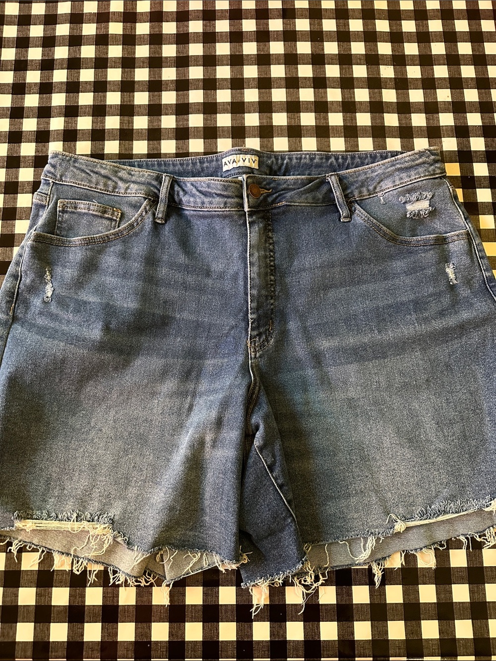 Ava & Viv Frayed Hem Distressed Blue Denim Shorts